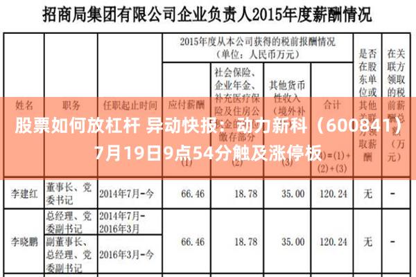 股票如何放杠杆 异动快报：动力新科（600841）7月19日9点54分触及涨停板