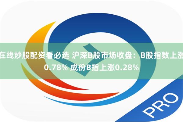 在线炒股配资看必选 沪深B股市场收盘：B股指数上涨0.78% 成份B指上涨0.28%