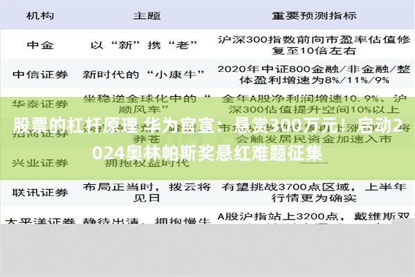 股票的杠杆原理 华为官宣：悬赏300万元！启动2024奥林帕斯奖悬红难题征集